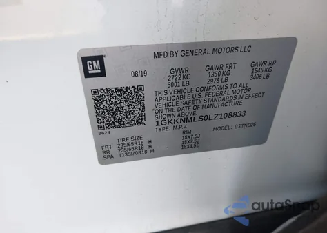 2020 GMC Acadia Fwd Slt из США, поврежденный, VIN 1GKKNMLS0LZ108833